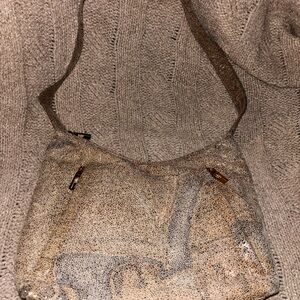 Vintage Bags by Pinky Genuine Leather Hobo Shoulder Bag Beige Crackled Pattern